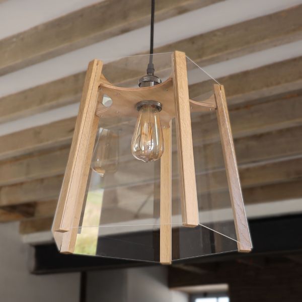 Picture of Oak Ceiling Light, 5 Sided, Clear Panels, Easy Fit