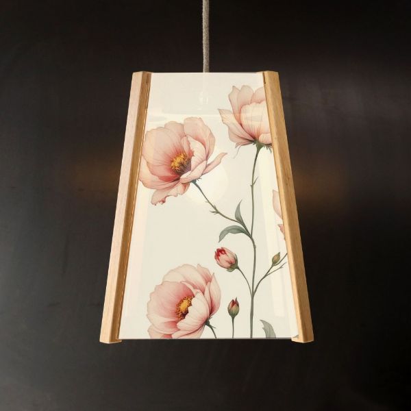 Picture of Oak Ceiling Light, 4 Sided, Tea Rose Design , Easy Fit