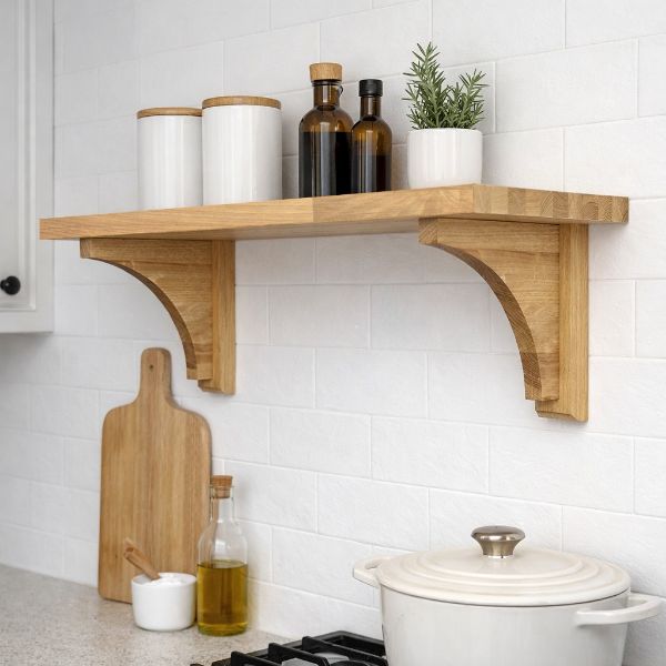 Picture of Cotswold style oak shelf with brackets - Small